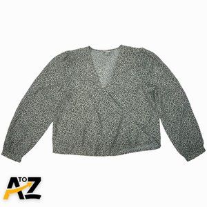 Women's Floral Print Puff Long Sleeve Wrap Top Size S Small